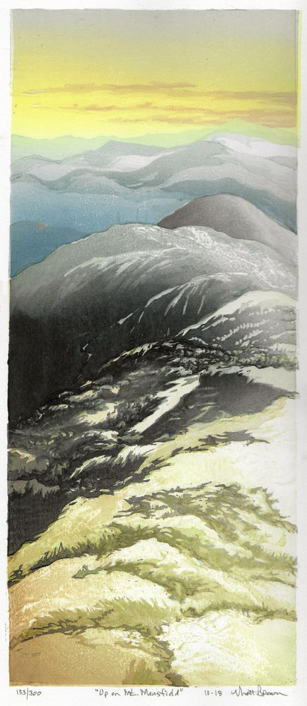 Matt Brown Woodblock Print Up On Mt Mansfield